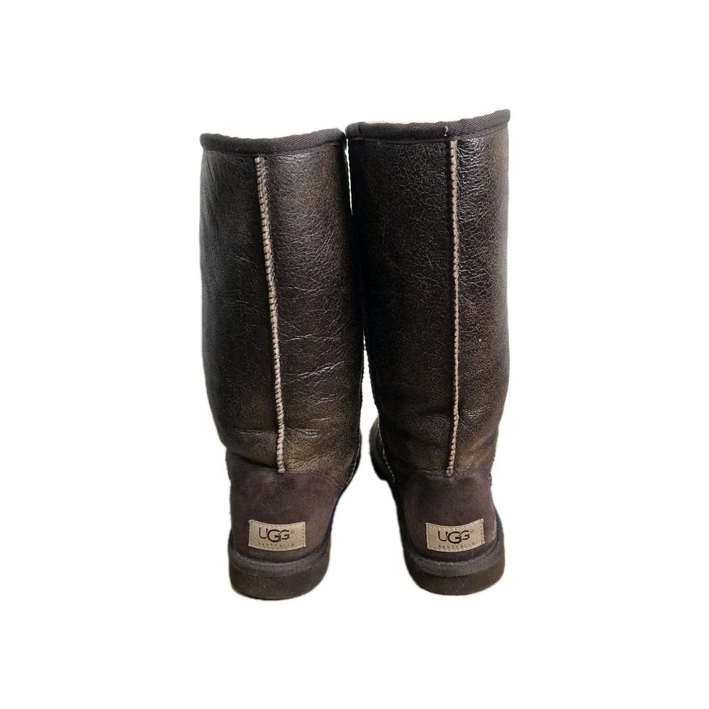Uggs Tall Bomber 5804 Brown Leather Sheepskin‎ Lined Womens 6 Boots Warm Winter